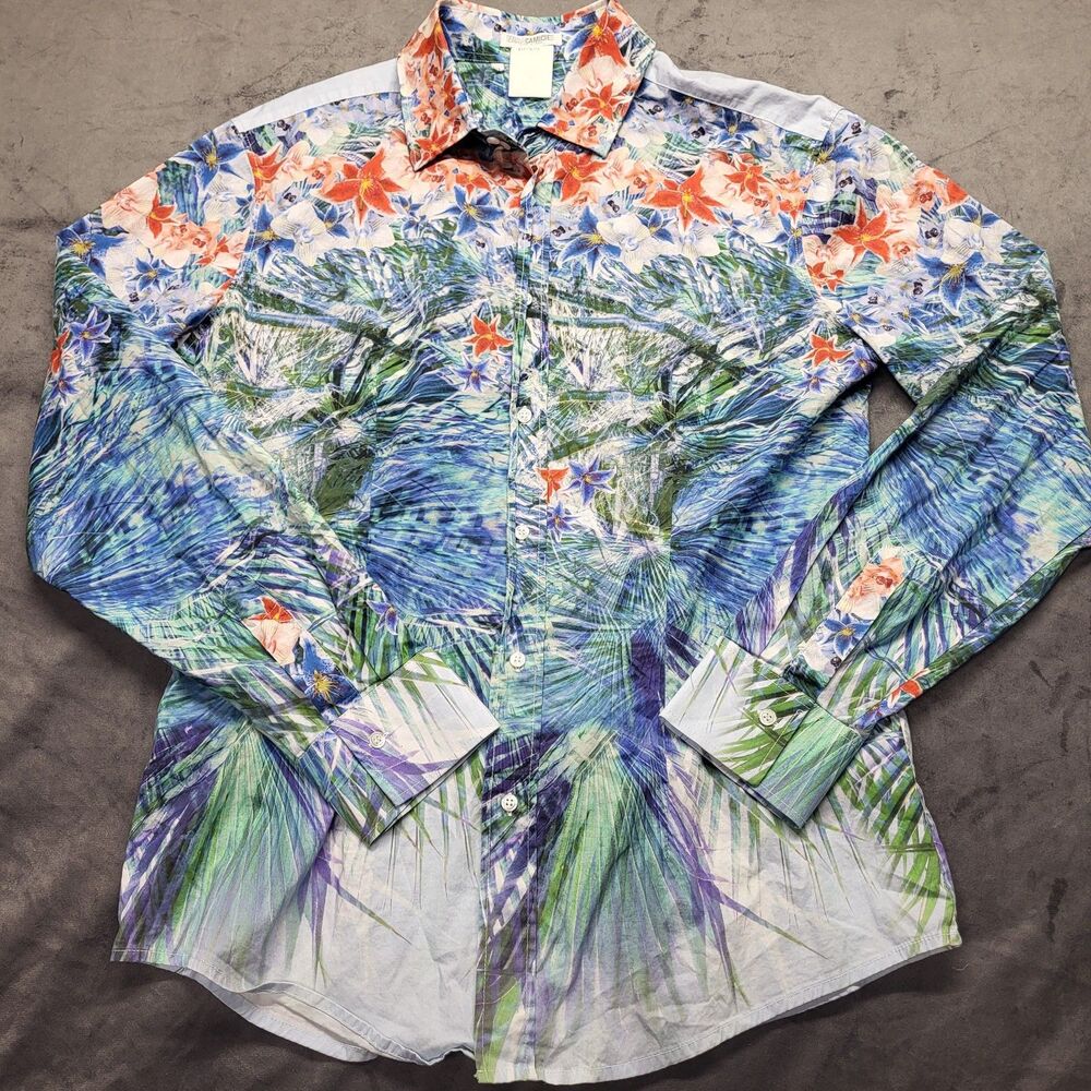 Nara Camicie Italy Womens Blouse XL Tropical Print Long Sleeve Button Up